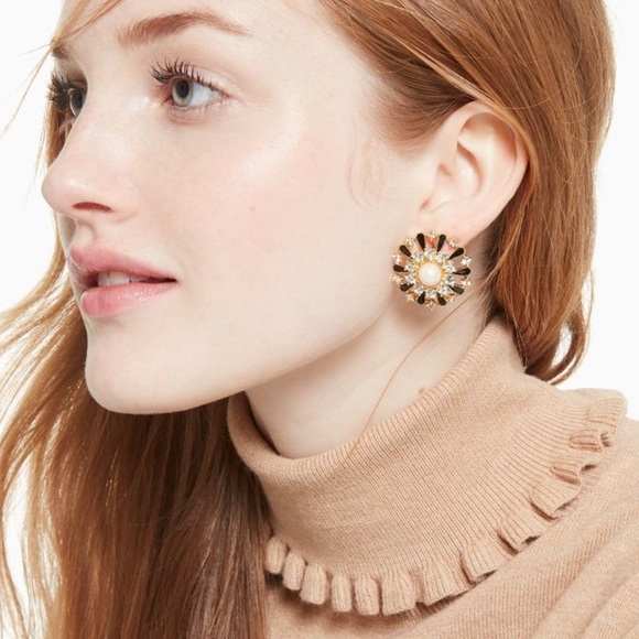 Kate Spade Tuxedo Pearls Black/ Crystal/ Cream Pearl Stud Earrings - Picture 2 of 6